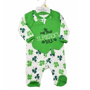 Koala Kids My First St Patricks Day Shamrock Footed Sleeper Green White Baby